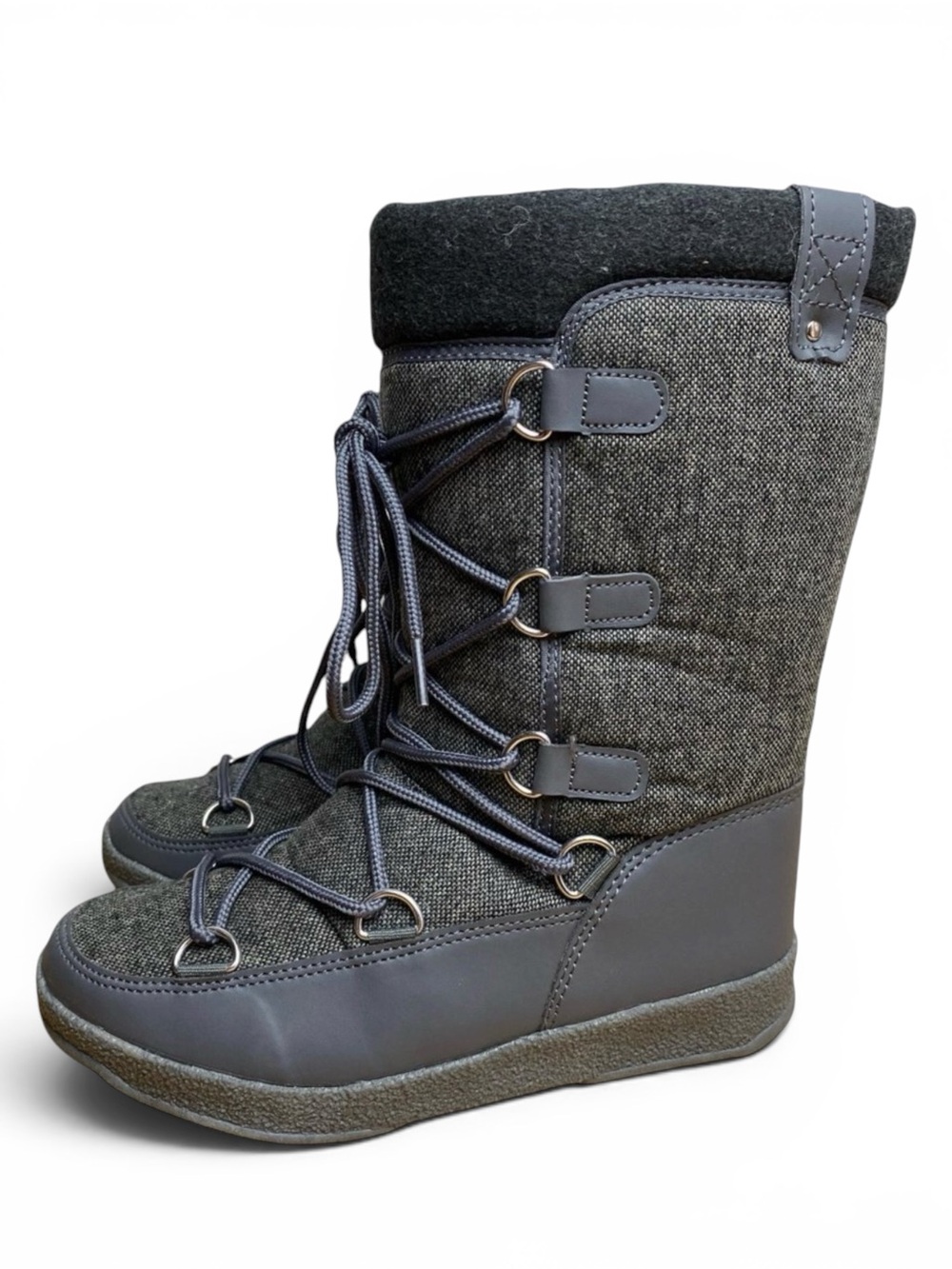Gray Lace Up Round Toe Winter Boots 6